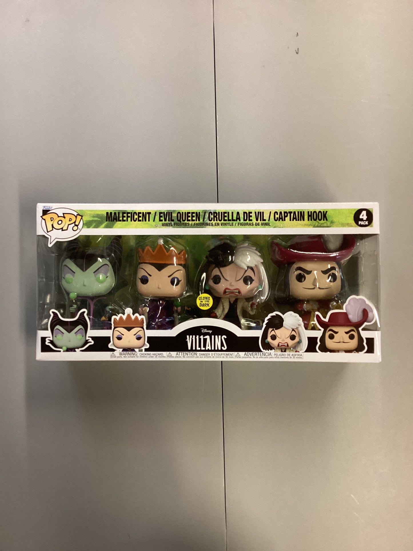 Funko Pop Disney Villains 4 Pack Maleficent, Evil Queen, Cruella De Vil And Captain Hook