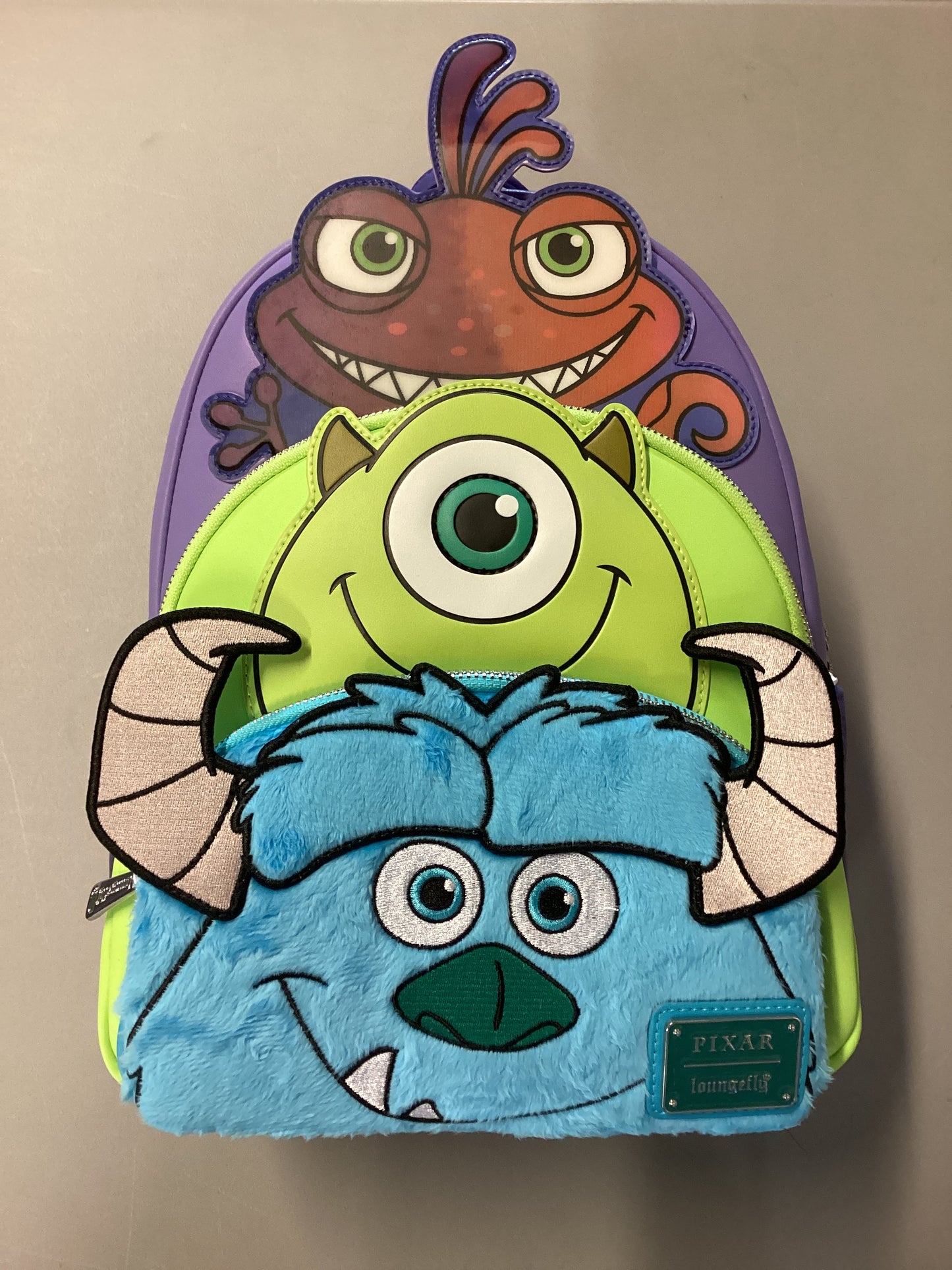 Monsters Inc Sulley, Mike, And Randall Loungefly Triple Pocket Mini Backpack