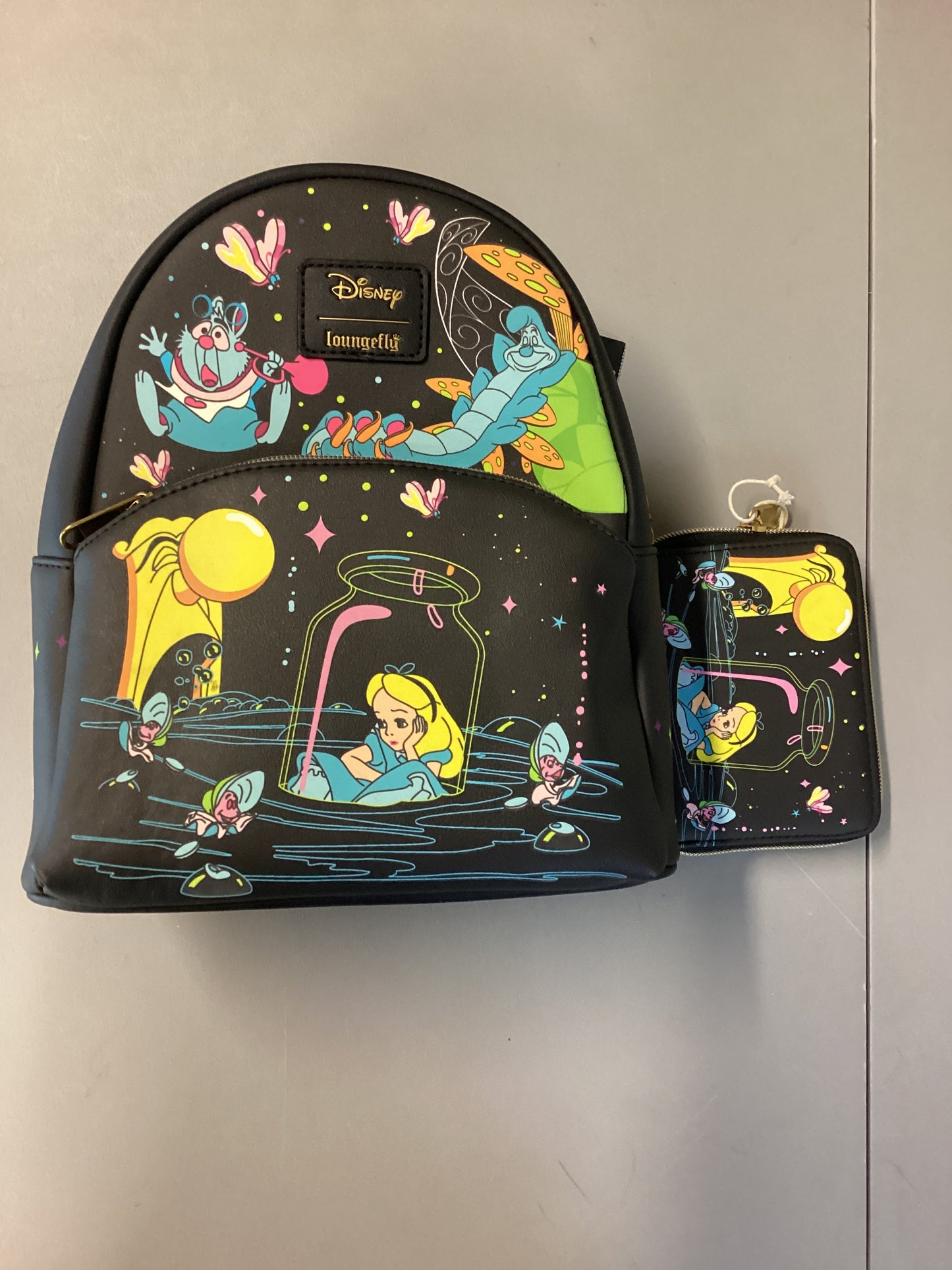 Alice In Wonderland Glow In The Dark Characters Loungefly Mini Backpack And Wallet