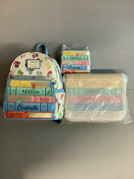 Disney Princess Classic Books Loungefly Mini Backpack, Crossbody Bag And Wallet
