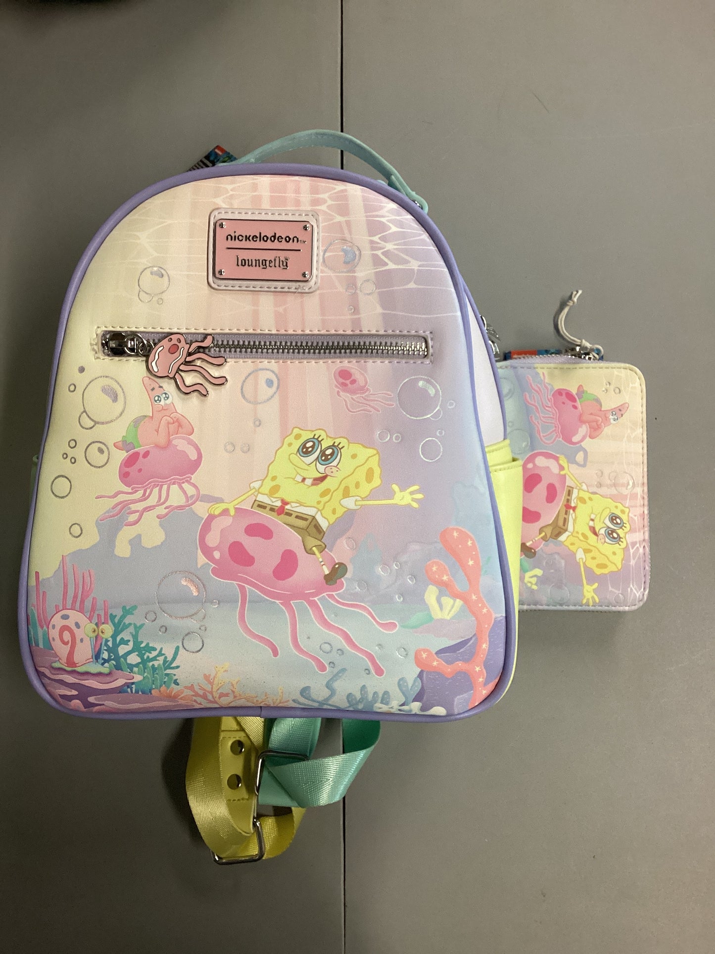 SpongeBob Pastel Jellyfishing Loungefly Mini Backpack And Wallet