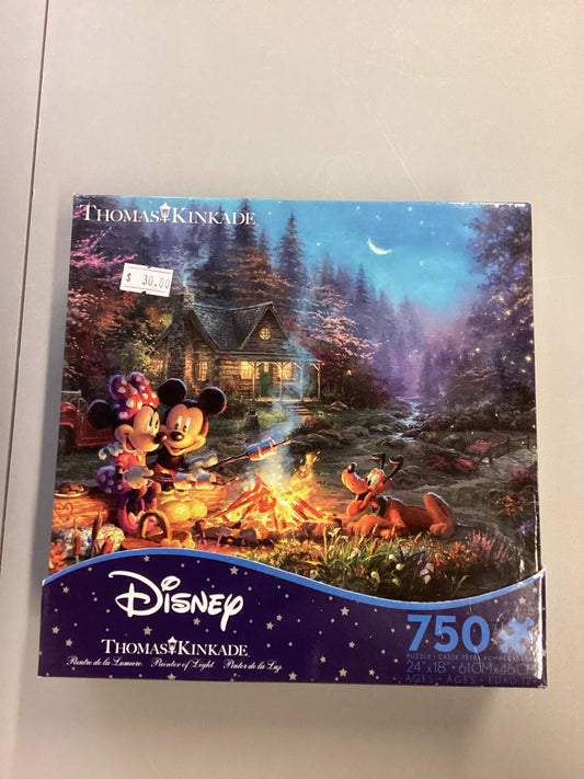 Disney Thomas Kinkade Mickey And Minnie Sweetheart Campfire 750 Piece Puzzle