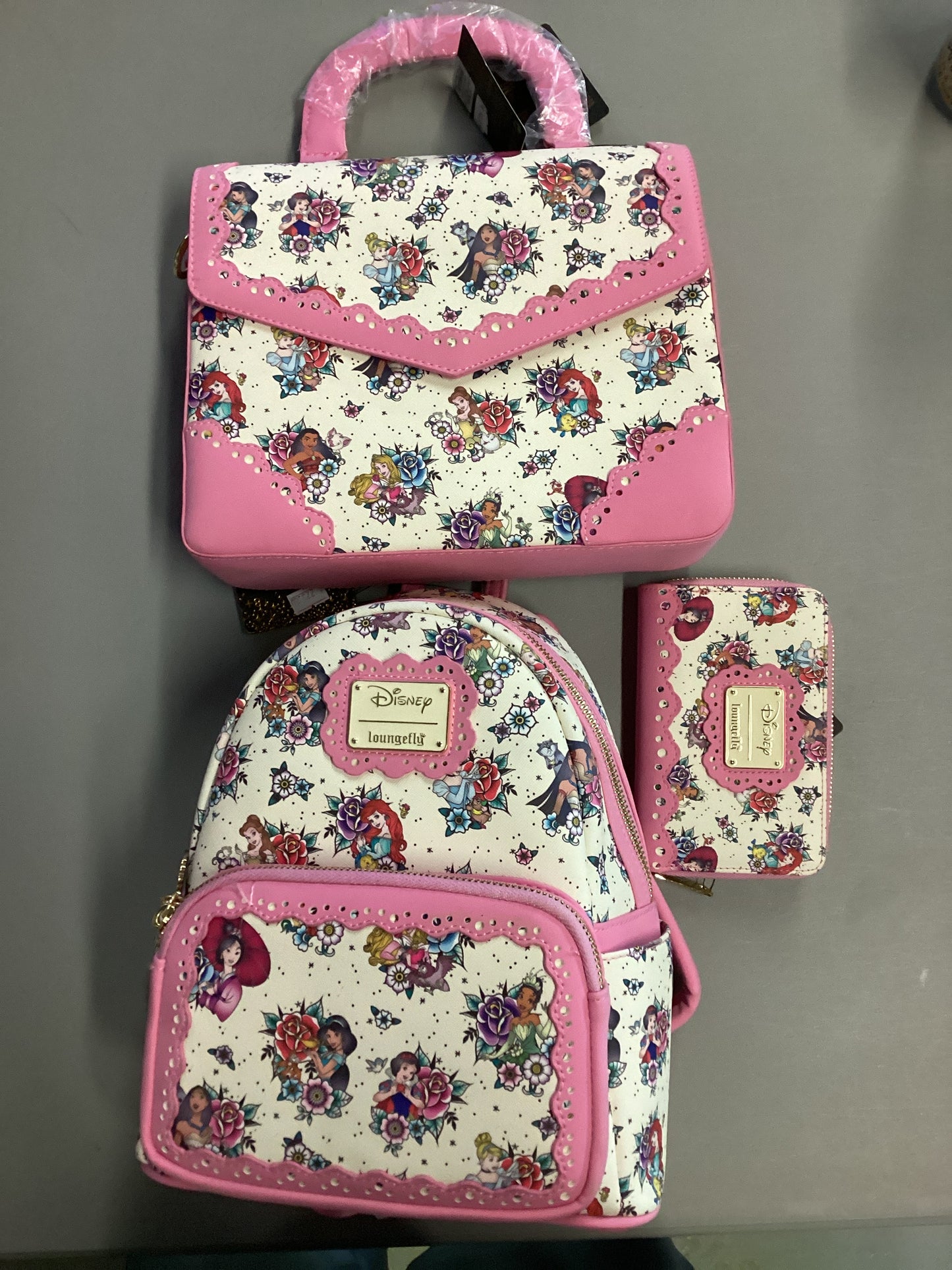 Disney Princess Tattoo Loungefly Mini Backpack, Hand Bag And Wallet