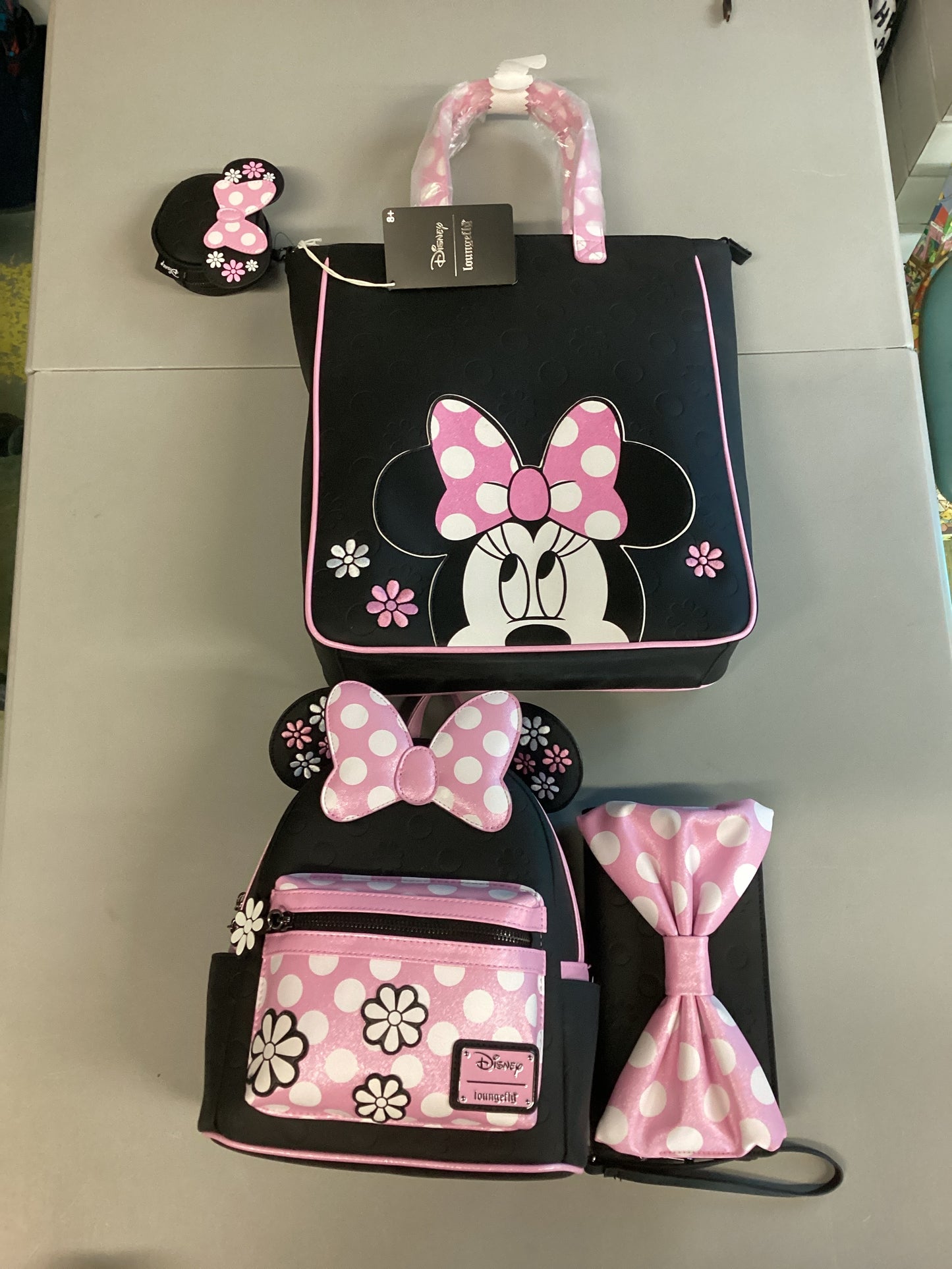 Disney Minnie Mouse Loungefly Tote Bag, Mini Backpack And Wallet