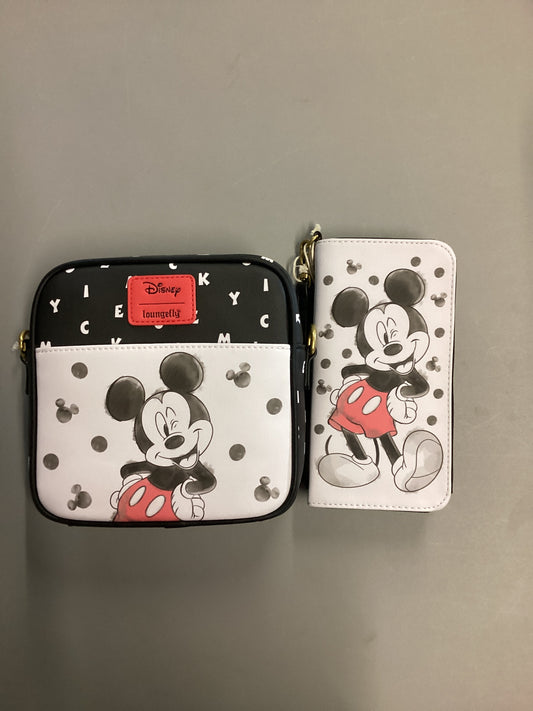 Disney Mickey Mouse Watercolor Loungefly Crossbody Bag And Wallet