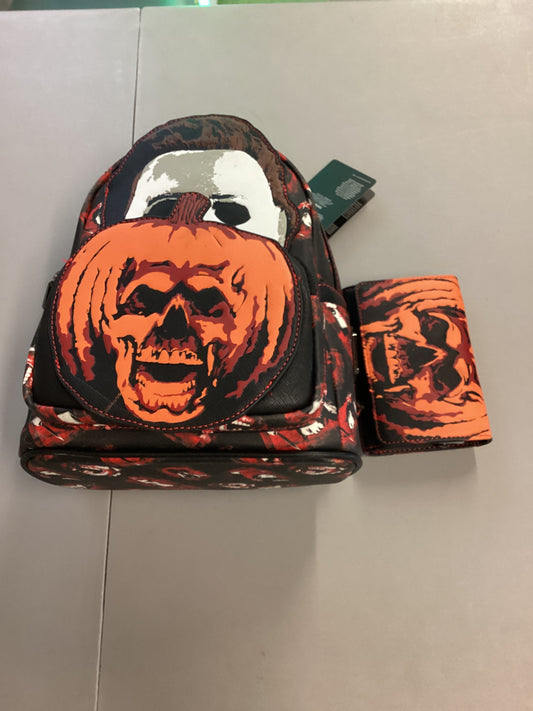 Halloween II Michael Myers Pumpkin Loungefly Mini Backpack And Wallet