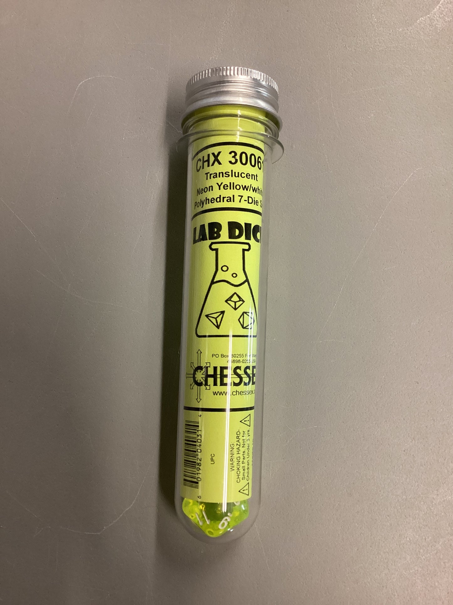 Chessex Lab Dice Neon Yellow/White Polyhedral 7 Dice Set